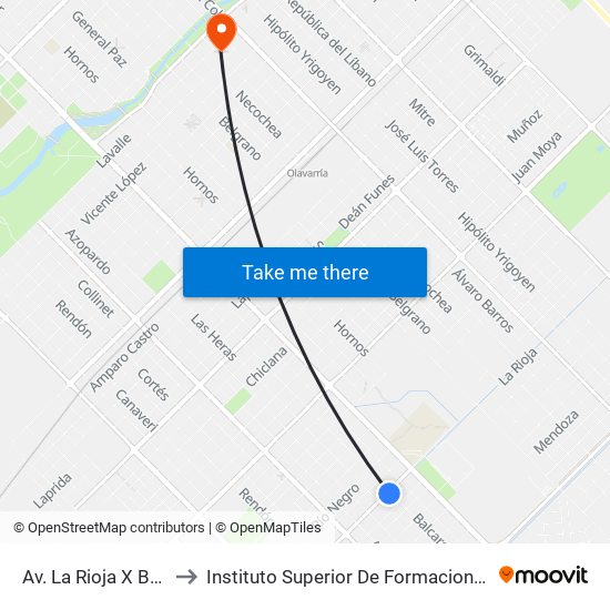 Av. La Rioja X Balcarce to Instituto Superior De Formacion Docente 47 map