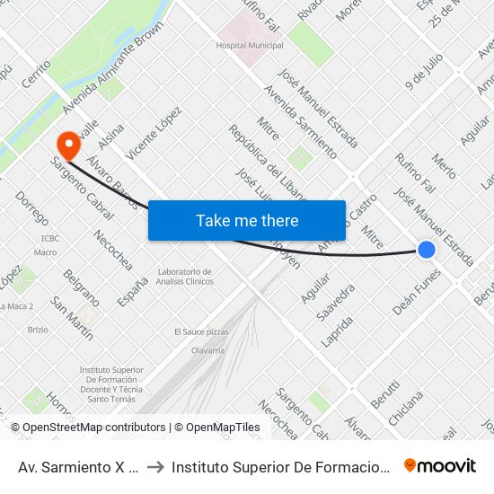 Av. Sarmiento X Laprida to Instituto Superior De Formacion Docente 47 map