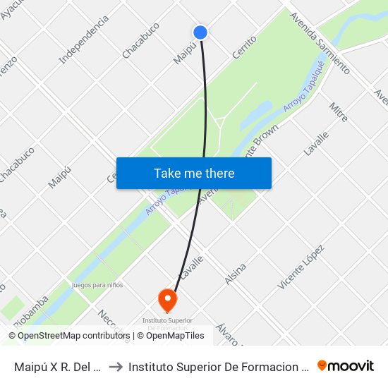 Maipú X R. Del Líbano to Instituto Superior De Formacion Docente 47 map