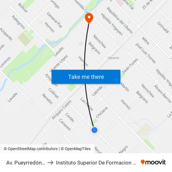 Av. Pueyrredón 4370 to Instituto Superior De Formacion Docente 47 map
