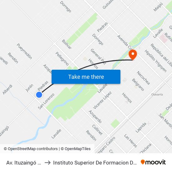 Av. Ituzaingó 1155 to Instituto Superior De Formacion Docente 47 map