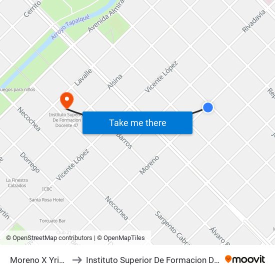 Moreno X Yrigoyen to Instituto Superior De Formacion Docente 47 map