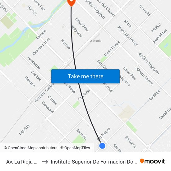 Av. La Rioja 1473 to Instituto Superior De Formacion Docente 47 map