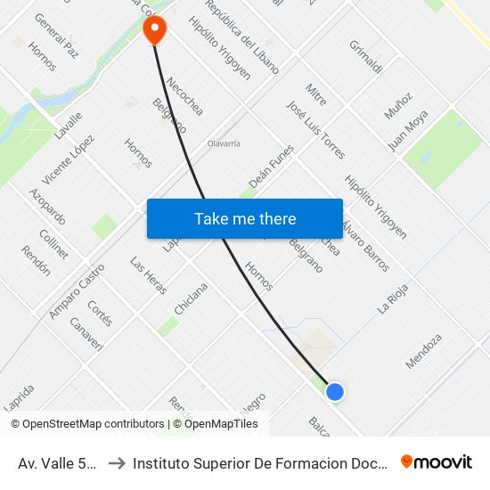 Av. Valle 5737 to Instituto Superior De Formacion Docente 47 map
