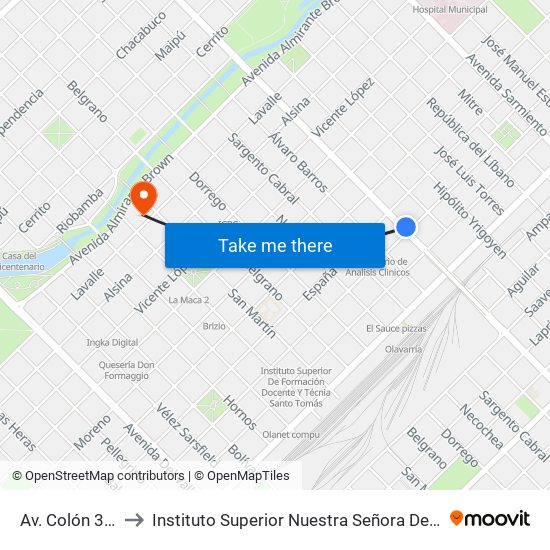 Av. Colón 3175 to Instituto Superior Nuestra Señora Del Rosario map