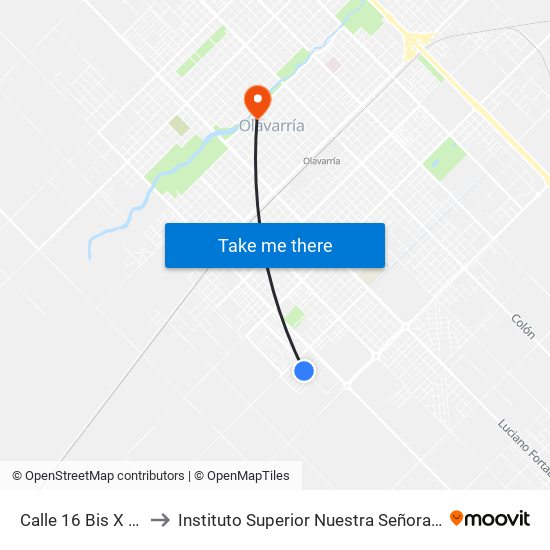 Calle 16 Bis X Sta. Fe to Instituto Superior Nuestra Señora Del Rosario map