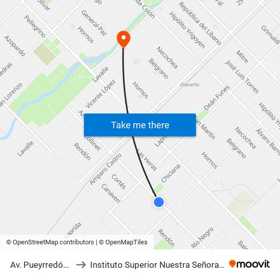 Av. Pueyrredón 4370 to Instituto Superior Nuestra Señora Del Rosario map