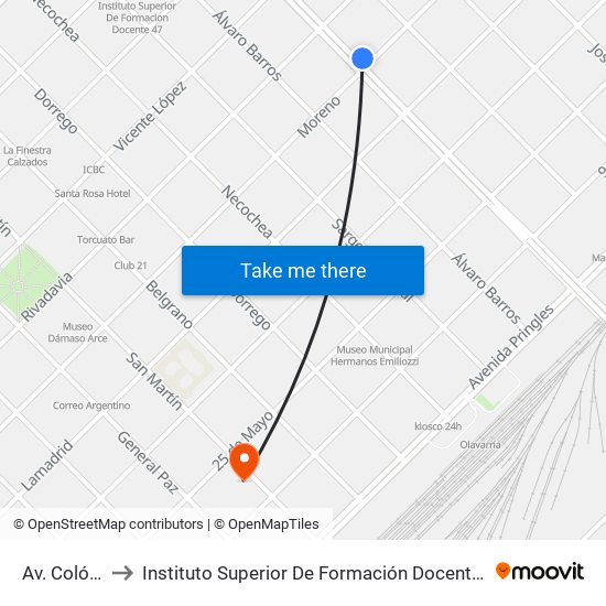 Av. Colón 2893 to Instituto Superior De Formación Docente Y Técnia Santo Tomás map