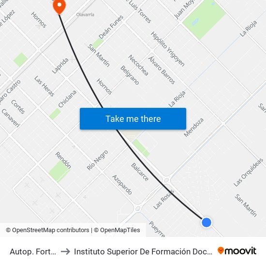Autop. Fortabat 7193 to Instituto Superior De Formación Docente Y Técnia Santo Tomás map