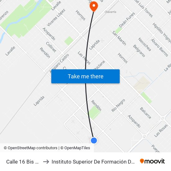 Calle 16 Bis X Av. La Rioja to Instituto Superior De Formación Docente Y Técnia Santo Tomás map