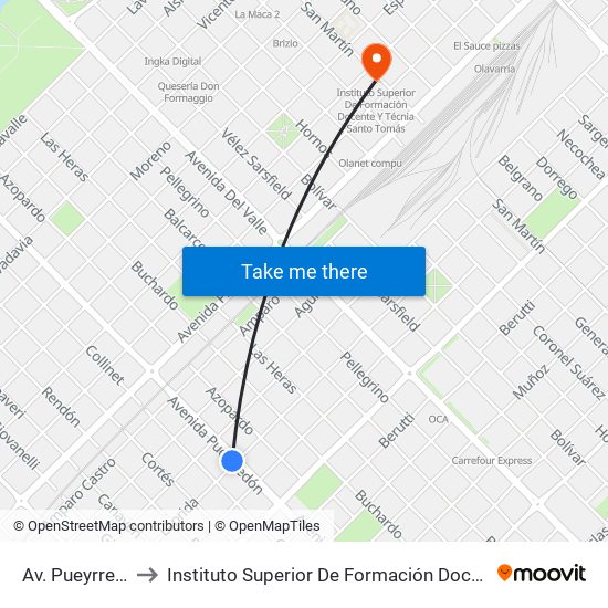 Av. Pueyrredón 3782 to Instituto Superior De Formación Docente Y Técnia Santo Tomás map