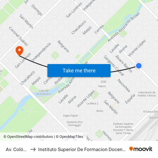 Av. Colón 2893 to Instituto Superior De Formacion Docente Nº22adolfo Alsina map