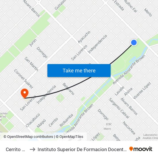 Cerrito X Mitre to Instituto Superior De Formacion Docente Nº22adolfo Alsina map