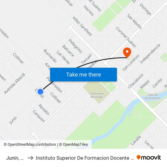 Junín, 1410 to Instituto Superior De Formacion Docente Nº22adolfo Alsina map