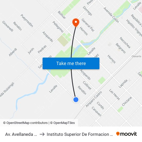 Av. Avellaneda X 25 De Mayo to Instituto Superior De Formacion Docente Nº22adolfo Alsina map