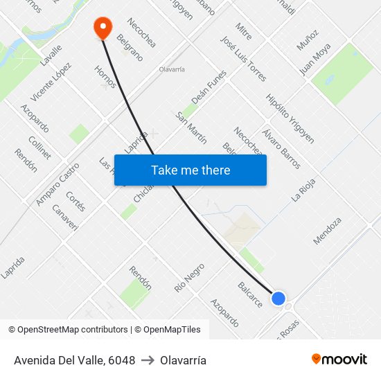 Avenida Del Valle, 6048 to Olavarría map