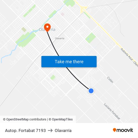 Autop. Fortabat 7193 to Olavarría map