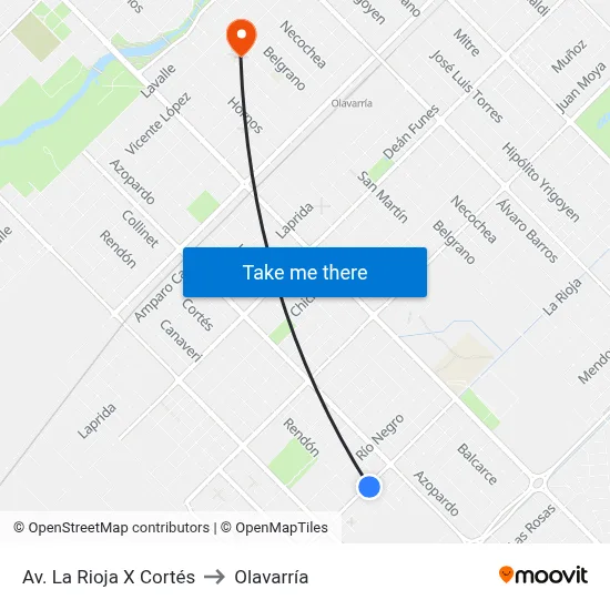 Av. La Rioja X Cortés to Olavarría map