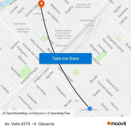 Av. Valle 4379 to Olavarría map
