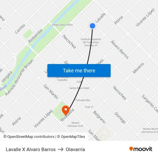 Lavalle X Alvaro Barros to Olavarría map
