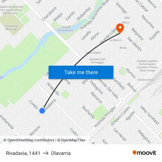 Rivadavia, 1441 to Olavarría map