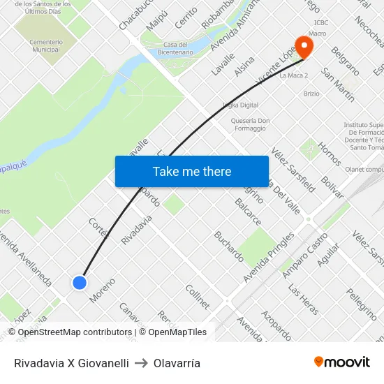 Rivadavia X Giovanelli to Olavarría map
