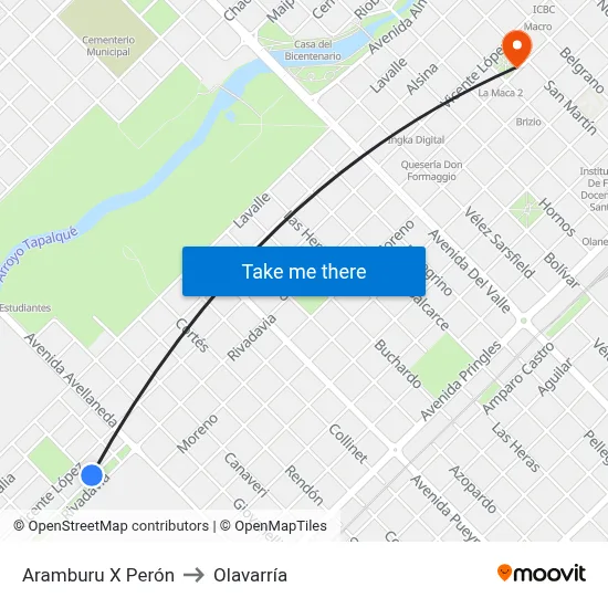 Aramburu X Perón to Olavarría map