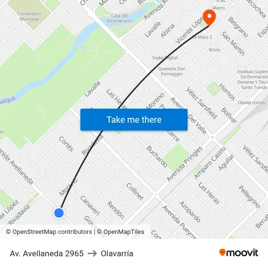 Av. Avellaneda 2965 to Olavarría map
