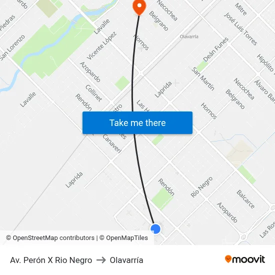 Av. Perón X Rio Negro to Olavarría map
