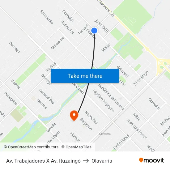 Av. Trabajadores X Av. Ituzaingó to Olavarría map
