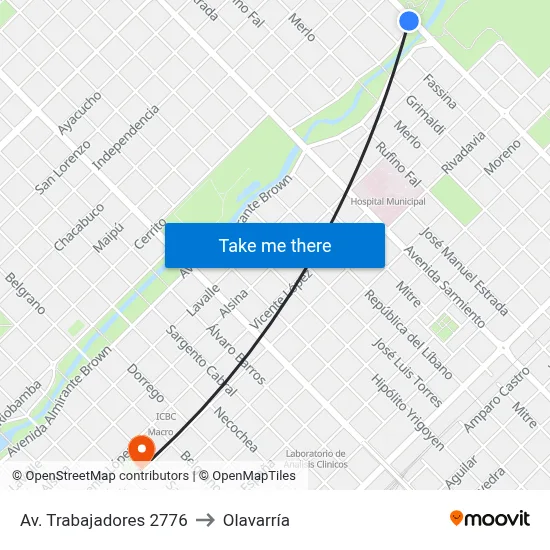Av. Trabajadores 2776 to Olavarría map