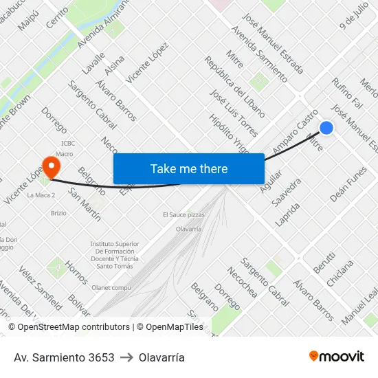 Av. Sarmiento 3653 to Olavarría map