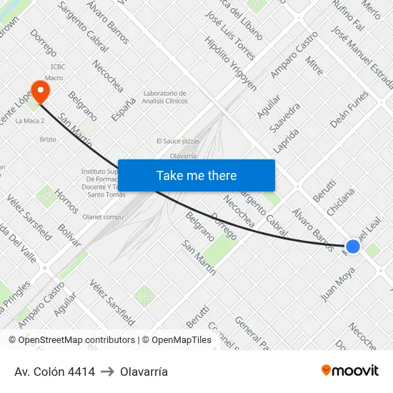 Av. Colón 4414 to Olavarría map