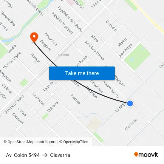 Av. Colón 5494 to Olavarría map