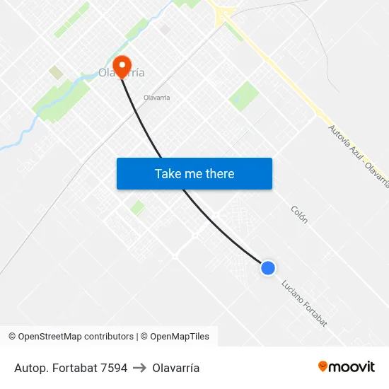 Autop. Fortabat 7594 to Olavarría map