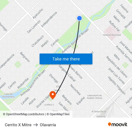 Cerrito X Mitre to Olavarría map