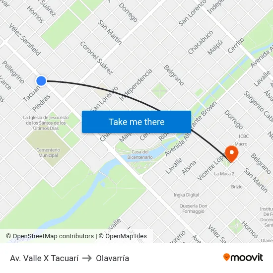 Av. Valle X Tacuarí to Olavarría map