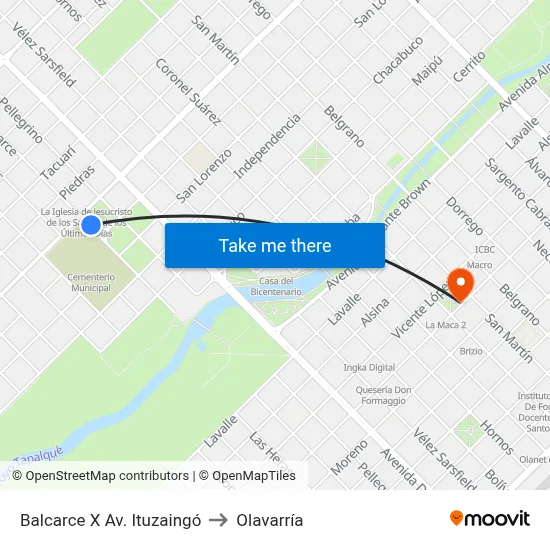 Balcarce X Av. Ituzaingó to Olavarría map
