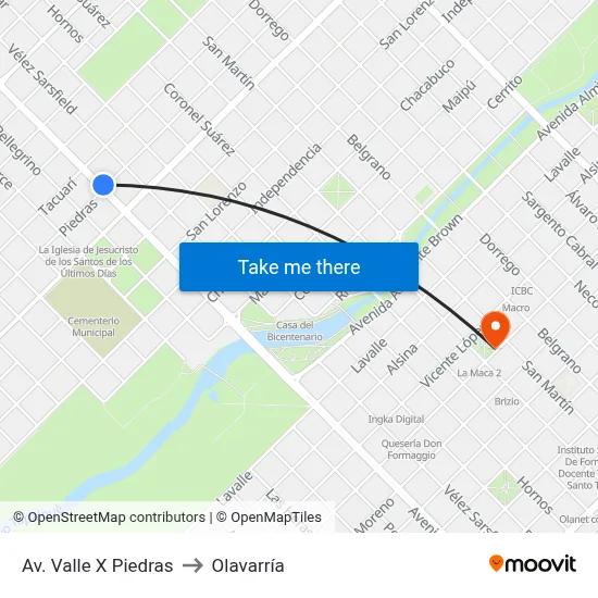 Av. Valle X Piedras to Olavarría map