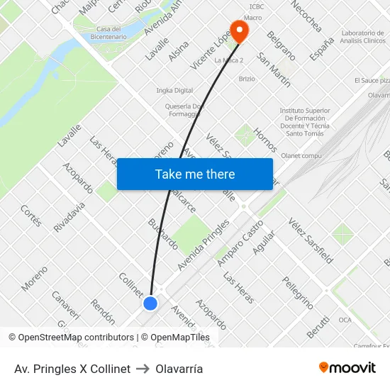 Av. Pringles X Collinet to Olavarría map