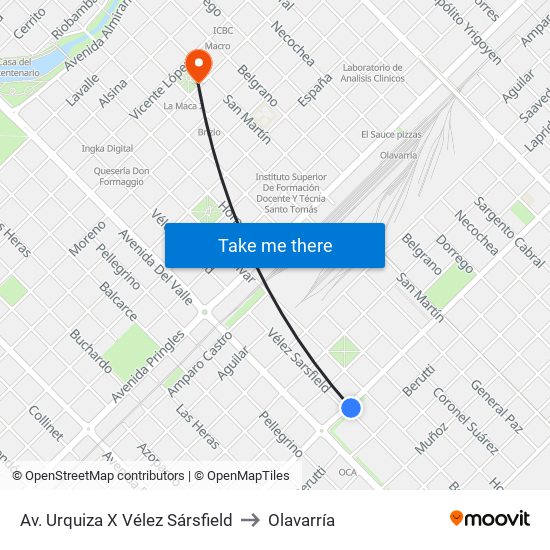 Av. Urquiza X Vélez Sársfield to Olavarría map