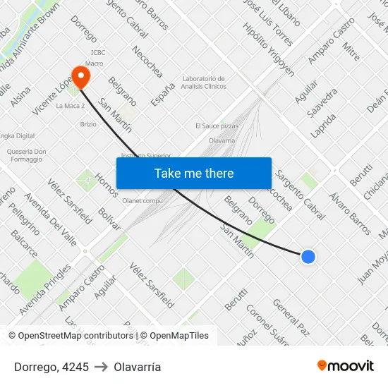 Dorrego, 4245 to Olavarría map