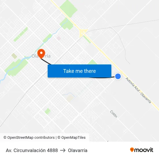Av. Circunvalación 4888 to Olavarría map