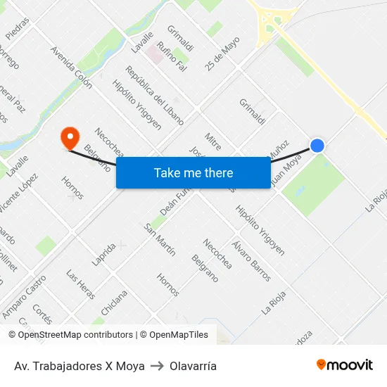 Av. Trabajadores X Moya to Olavarría map