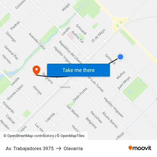 Av. Trabajadores 3975 to Olavarría map