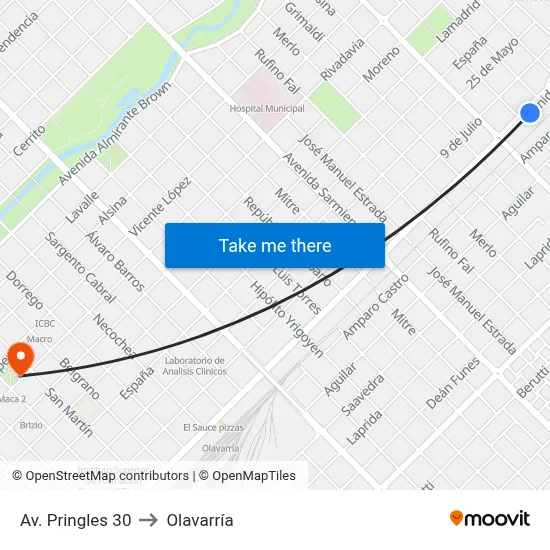 Av. Pringles 30 to Olavarría map