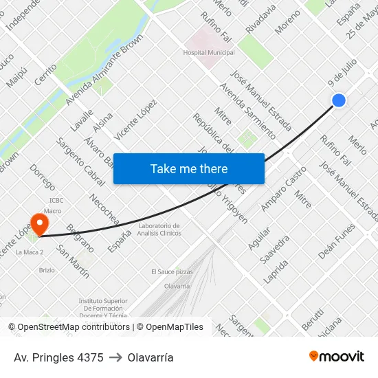 Av. Pringles 4375 to Olavarría map