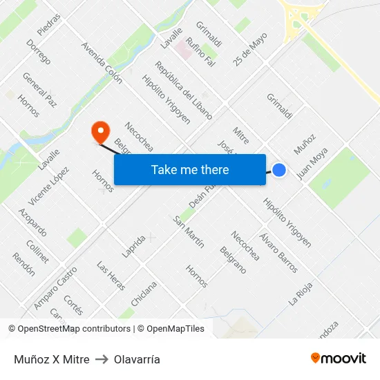 Muñoz X Mitre to Olavarría map
