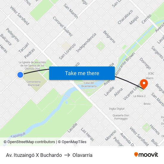 Av. Ituzaingó X Buchardo to Olavarría map