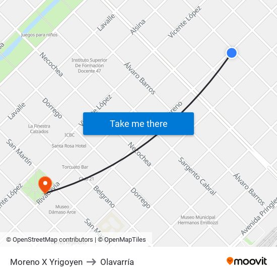 Moreno X Yrigoyen to Olavarría map